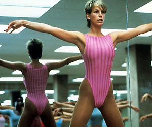 sexy jamie lee curtis working out in spandex